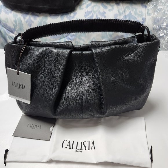 Callista Gorgeous Pebbled Leather Iconic Pleated Clutch or Purse Black NWT - Picture 1 of 8